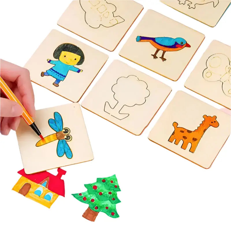 42Pcs Wooden DIY Drawing Template Templates with Markes, Children'S Drawing Template Drawing Tool Set